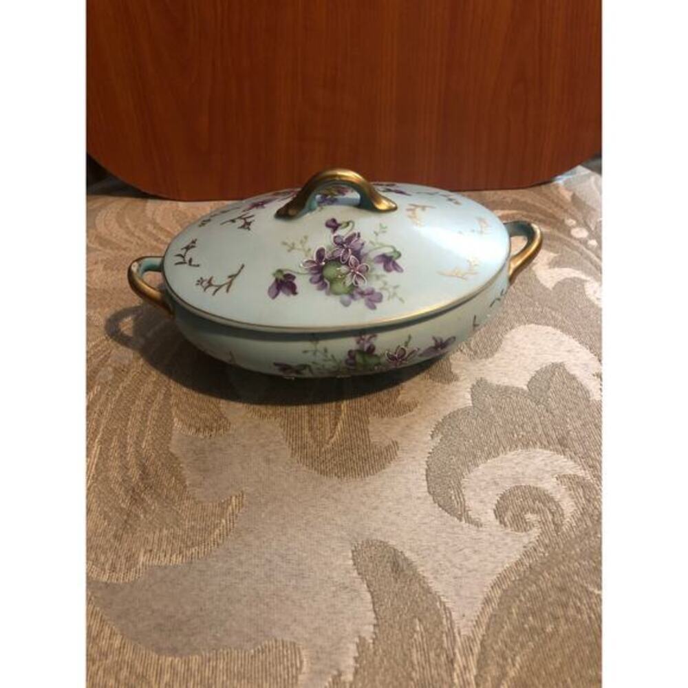Antique hand-painted porcelain covered dish.